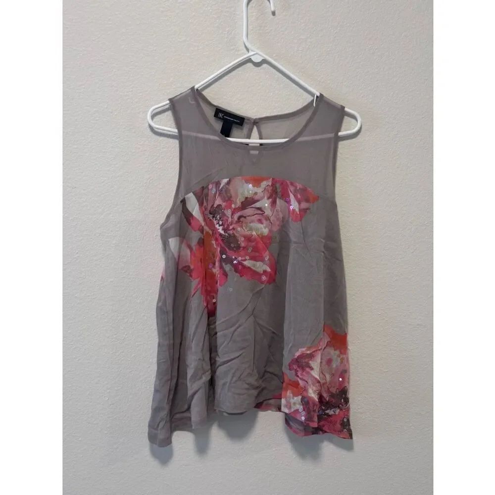 NWOT - INC International Concepts Grey Floral Tank w/ beautiful sequence - Large